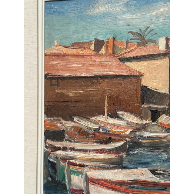 Ellis Wallin, Boats in the Harbor, 1950s, Oil on Canvas, Framed For Sale - Image 14 of 18