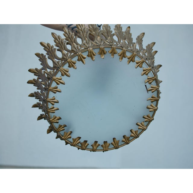 Mid 20th Century Spanish Gilt Metal Crown Chandelier with Elongated Leaves, US Wired For Sale - Image 11 of 12