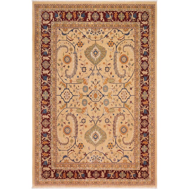 Shabby Chic Beige/Wine Red Wool Rug - 9'1'' X 11'5'' For Sale - Image 9 of 10