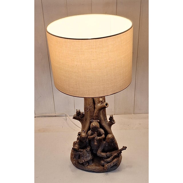 Vintage Figurative Table Lamp in Brown Ceramic and Fabric Shade, 1980s For Sale - Image 3 of 10