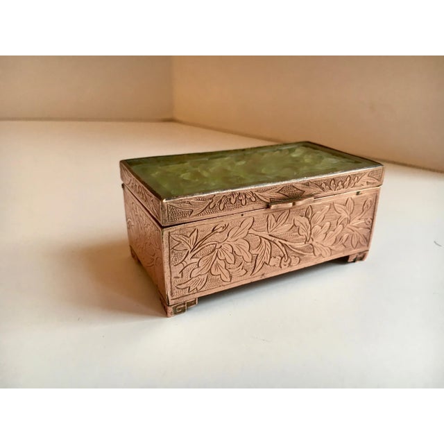 Asian Chinese Brass and Carved Jade Box For Sale - Image 3 of 7
