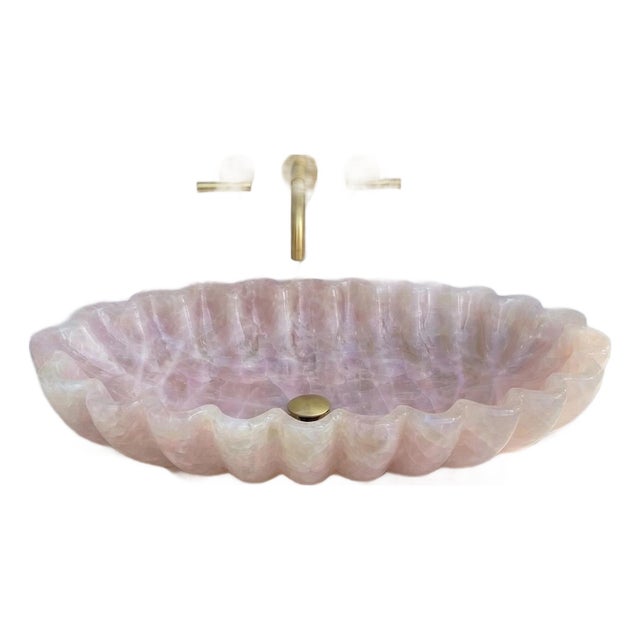 Pink Quartz Luxury Stone Scalloped Sink Basin For Sale