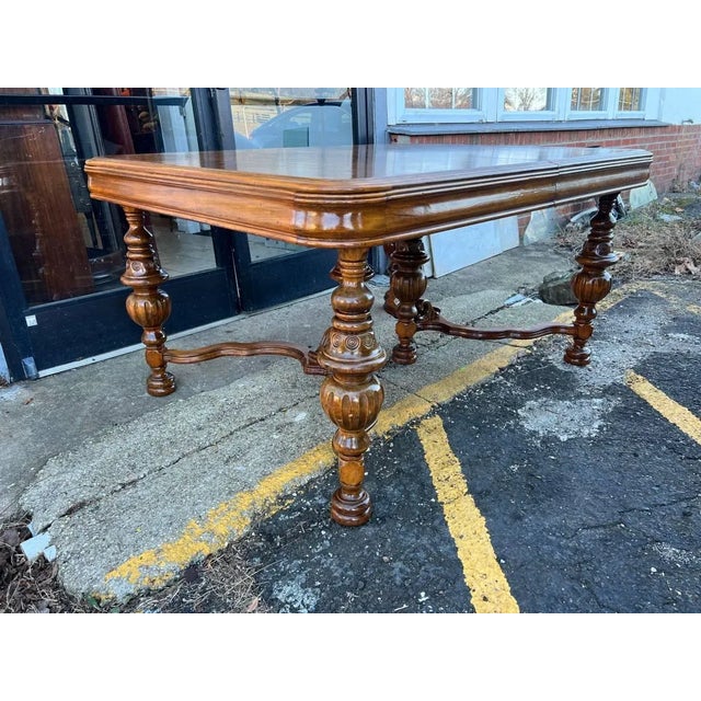 Antique Hand Carved Oak Jacobean Dining Table, Circa 1910s For Sale - Image 10 of 13