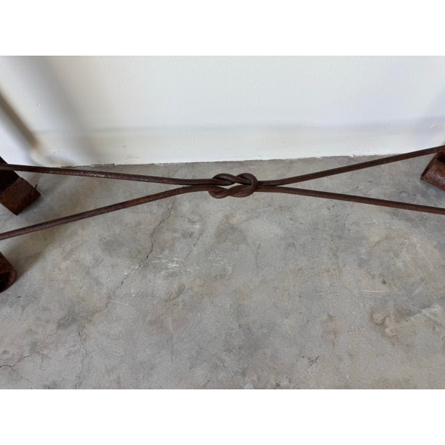 Vintage Mexican Primitive - Style Hand-Forged Brutalist Metal and Pine Wood Console Table For Sale - Image 12 of 12
