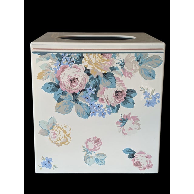 Late 20th Century Vintage Shabby Chic Cottage Style Floral Tissue Box Cover For Sale - Image 5 of 11