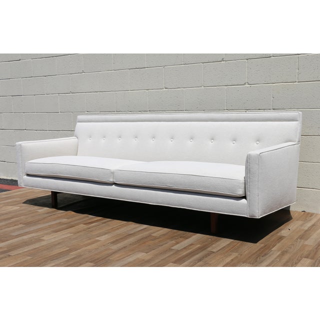 1950s Edward Wormley for Dunbar Bracket Back Sofa | Mid Century Modern Walnut Sofa For Sale - Image 9 of 18