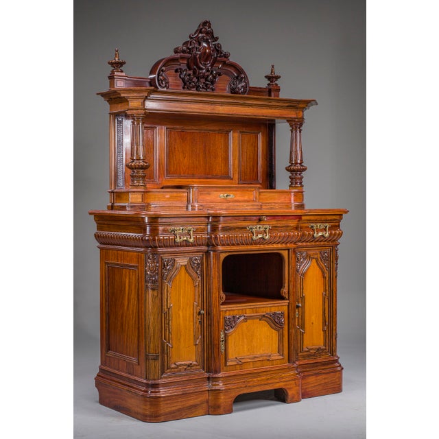 Neo-Baroque German Buffet Cabinet in Walnut & Mahogany, 1890s For Sale - Image 15 of 18