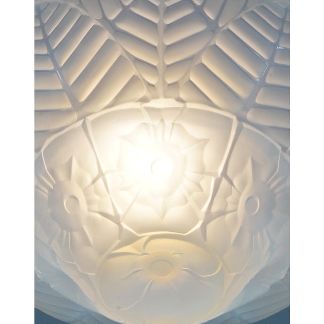 Metal 1930s French Art Deco Pendant Light in Opalescent Glass by Charles Ranc For Sale - Image 7 of 10
