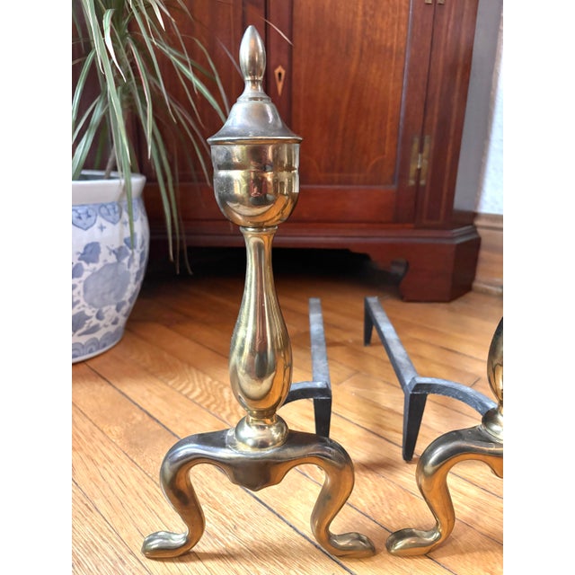Mid 20th Century Mid 20th Century Federal Style Brass Fireplace Andirons - A Pair For Sale - Image 5 of 11