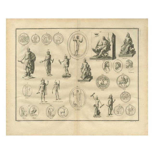After Bernard de Montfaucon, Roman Statues and Coins, Composite Antiquities Plate with Center Fold, 1721, Engraving For Sale - Image 10 of 10