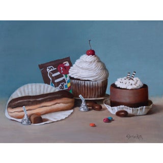 Chocolate Choices by Kelly Birkenruth | Oil on panel Still life of desserts and candy. For Sale