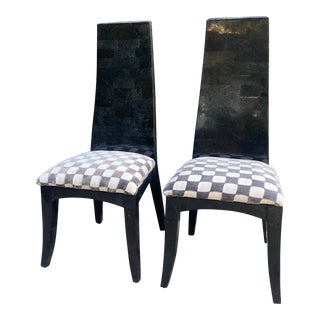1980s Pair of Black Tessellated Stone Chairs For Sale