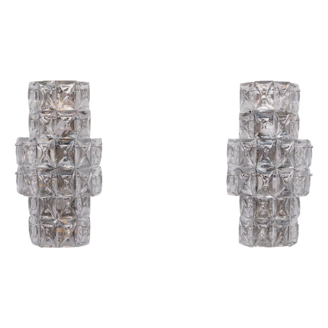 Large German Crystal Glass Wall Lamps from Kinkeldey, 1970s, Set of 2 For Sale