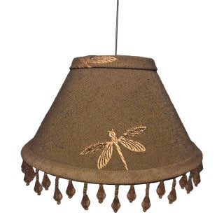 Vintage Beaded and Embroidered Dragonfly Clip on Lamp / Candelabra / Chandelier Shade For Sale