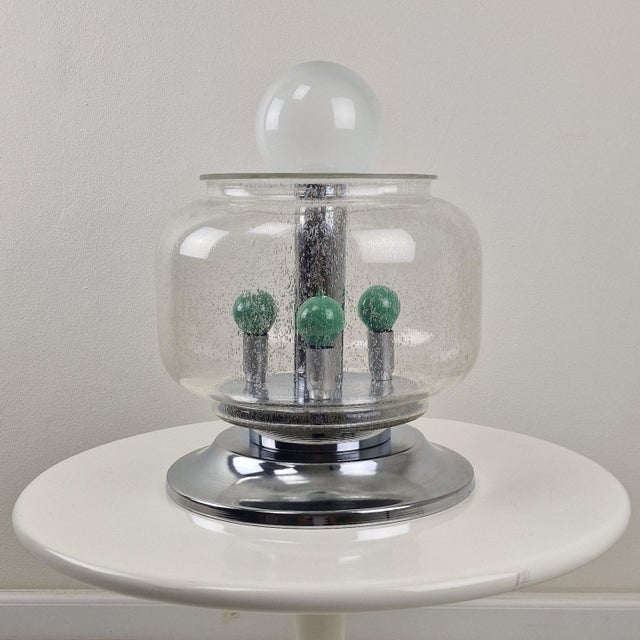 Mid-Century Modern Mid-Century Space Age Italian Table Lamp with Effervescent Bubble Glass, 1970s For Sale - Image 3 of 17