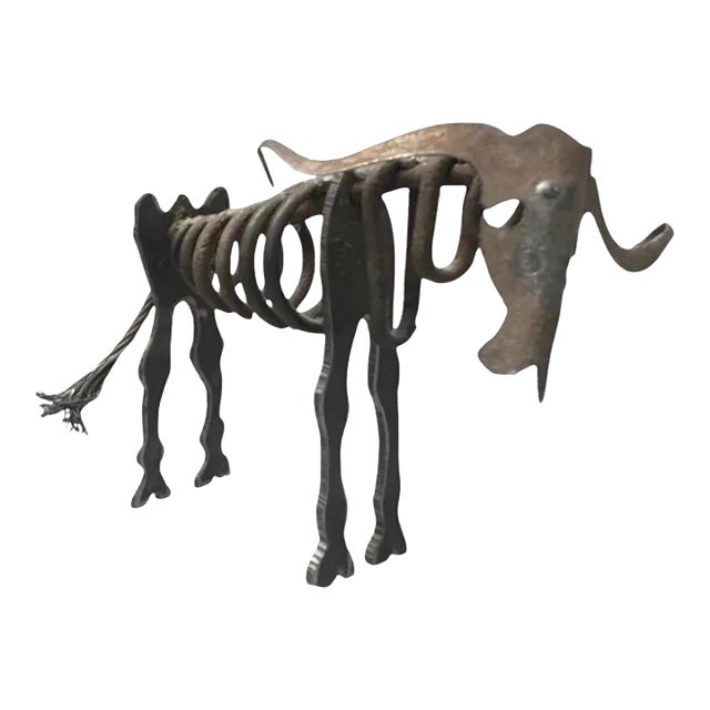 Vintage Mid Century Torch Cut Brutalist Picasso Insp Abstract Art Wall Street Steel Bull Sculpture For Sale