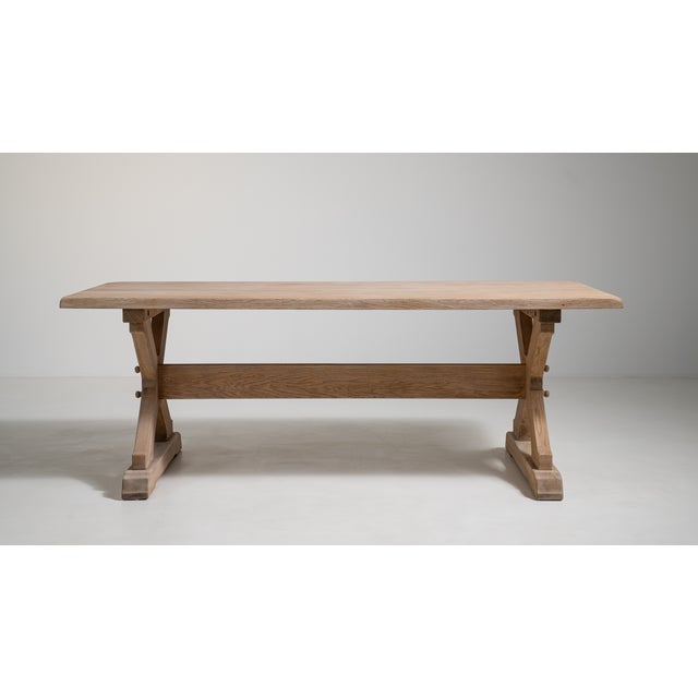 Tan Oak Trestle Dining Table, Antique, France, Circa 1970 For Sale - Image 8 of 13