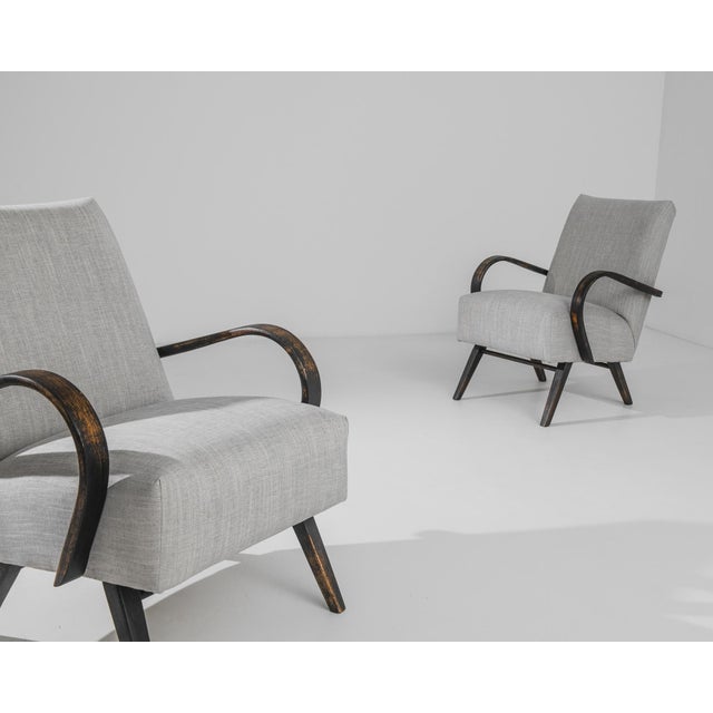 Jindrich Halabala 1950s Czech Wooden Armchairs by J. Halabala, - A Pair For Sale - Image 4 of 6