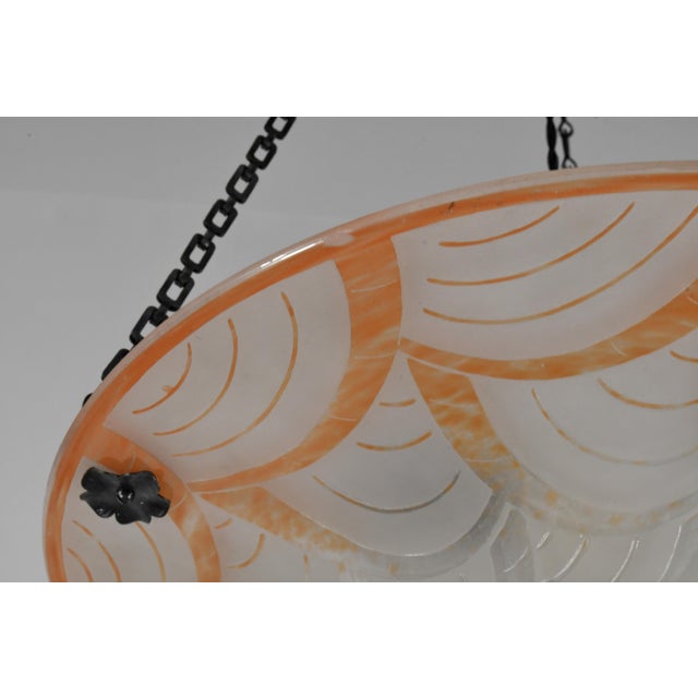 Large French Art Deco Pendant Light by Le Verre Francais Schneider - 1930 Chandelier France For Sale - Image 10 of 14