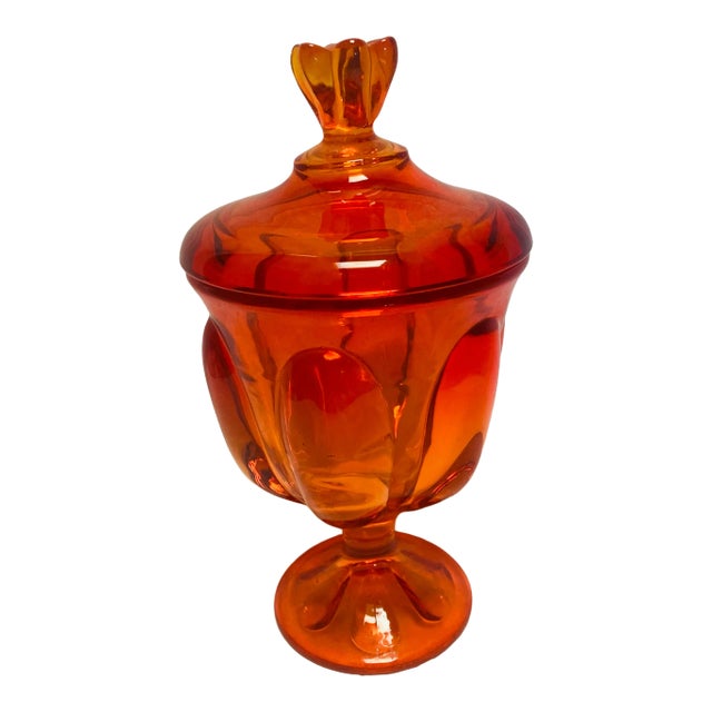 Vintage Mid Century Urn Style Viking Orange Glass Vase For Sale