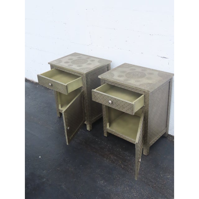 Embossed Metal Overlay End Tables Nightstands a Pair 6674 For Sale - Image 12 of 18