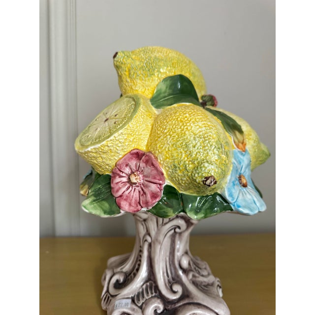 Striking vintage Italian hand painted ceramic decorative object featuring a beautifully sculpted arrangement of richly...