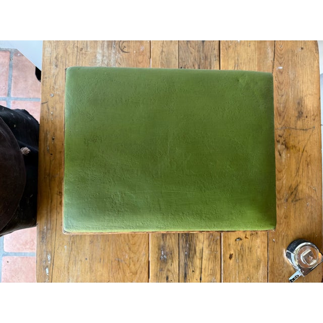 19th Century Antique Cobblers Stool-Carved-Egg and -Dart Trim, Green Leather and Iron Legs. For Sale - Image 10 of 12