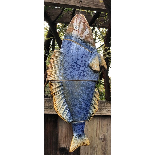 Hanging Reticulated Farmhouse Ceramic Fish For Sale - Image 4 of 4