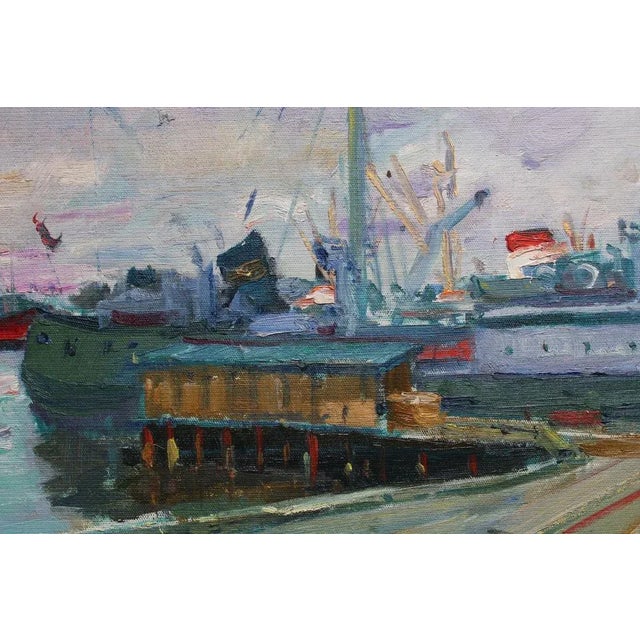 Modern Nikolajs Breikss, Port, Big Ship, 1964, Oil on Cardboard For Sale - Image 3 of 6