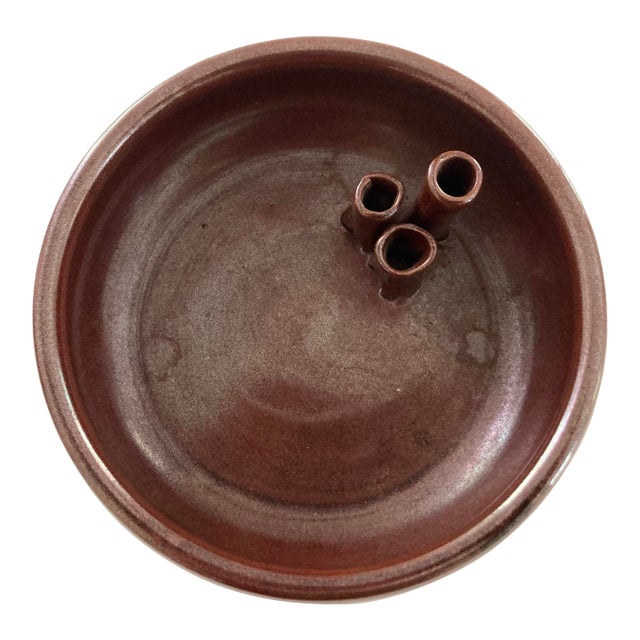 Hand Crafted and Signed Glazed Ceramic Ikebana Flower Bowl For Sale