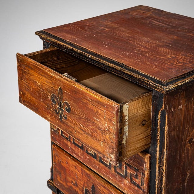 Hand-Painted Biedermeier Chest of Drawers in Red, 1800s For Sale - Image 5 of 9