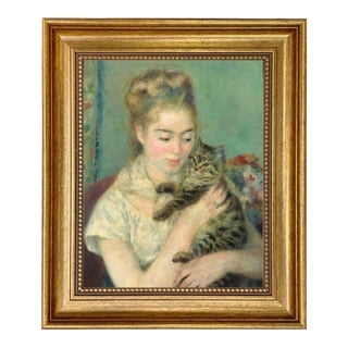 Woman With Cat Renoir Print on Canvas, 11-1/2" X 13-1/2" For Sale