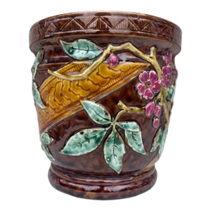 French Majolica Cache Pot Longchamp , Circa 1890