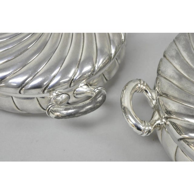 Antique Victorian Meriden B Co Spiral Swirl Silver Plated Covered Serving Dish Tureen - a Pair For Sale - Image 10 of 18