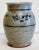 Vintage studio pottery vase vessel with blue gray tone speckled glaze and banded floral design to top half. Fluted mouth...