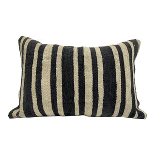 Turkish Hemp Pillow Cushion Natural Beige Black Pillow Cushion Cover 16" x 24" For Sale