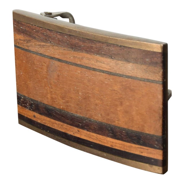 1970s Kenneth Reid Brass and Exotic Wood Stripe Belt Buckle New Mexico For Sale