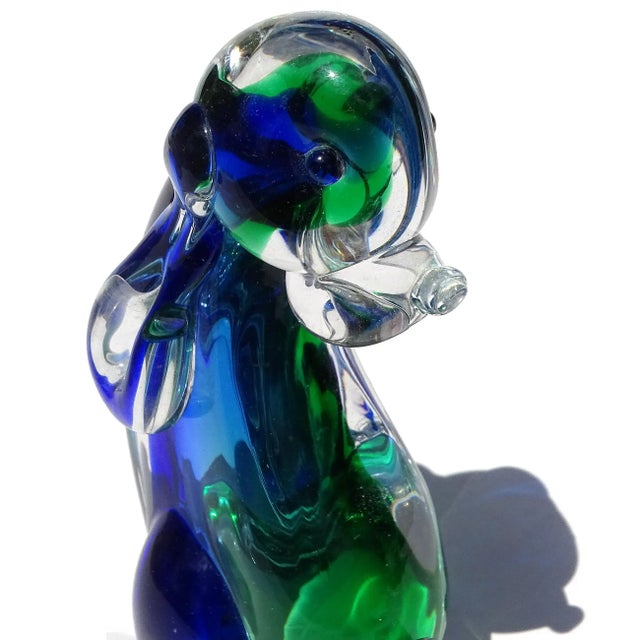 Mid-Century Modern Murano Sommerso Blue Green Italian Art Glass Vintage Puppy Dog Figure Sculpture, Manner of Seguso, Nason For Sale - Image 3 of 7