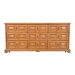 Drexel Spanish Colonial Carved Walnut Triple Dresser or Credenza, 1960s For Sale