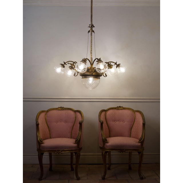 Vintage Art Nouveau Chandelier in Brass and Cut Glass, Italy, 1920s For Sale - Image 13 of 14