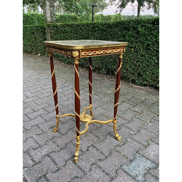 Wood 1990s French Artisan Louis XVI Mahogany Marble Side Table - 1 Pc For Sale - Image 7 of 8
