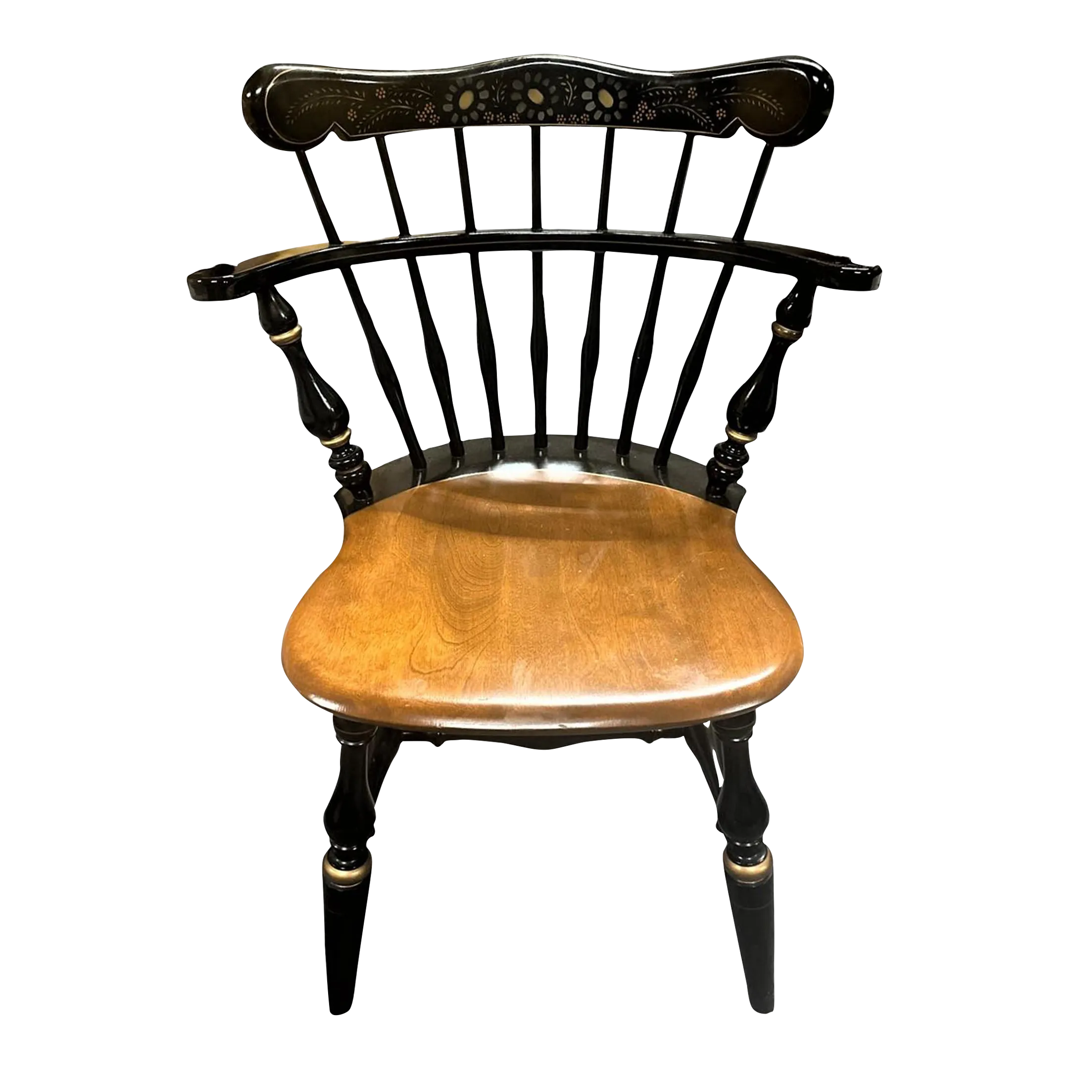 Ethan Allen Comb Back Chair in Black Paint and Natural Maple