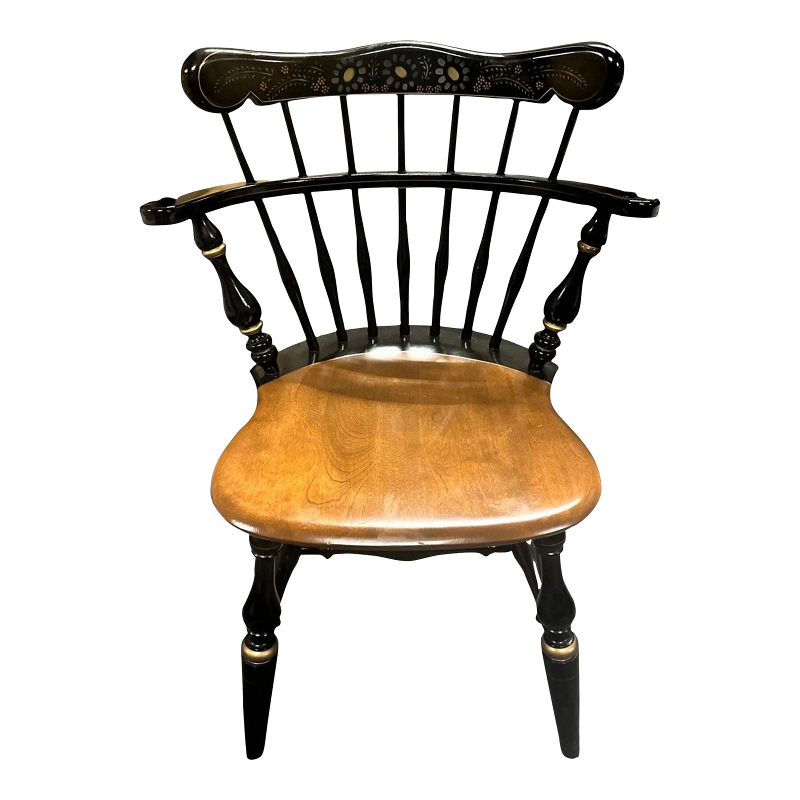 Ethan Allen Comb Back Chair in Black Paint and Natural Maple Chairish