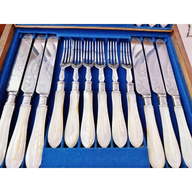 Antique Mother of Pearl and Silver Plated Flatware Service for 12 For Sale In New York - Image 6 of 16