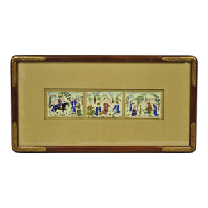 Vintage Persian Miniature Framed Hand Painted 3 Part Village Scene on Bone