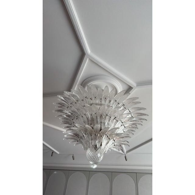 Bold iconic eclectic murano feather chandelier. italian palmette chandeliers in 1970s style with clear murano glass...