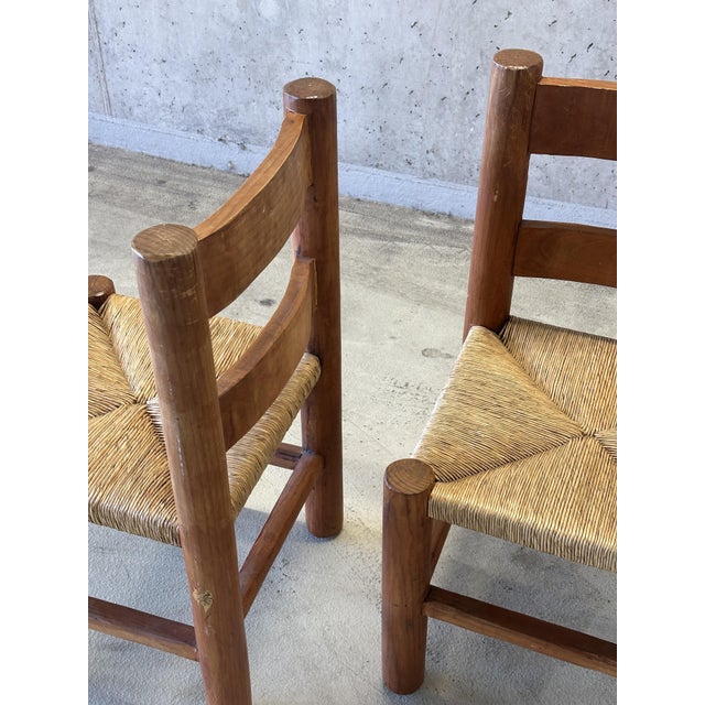 Mid-Century Modernist Wood and Rush Dining Chairs in the style of Charles Dudouyt, 1960s, Set of 2 For Sale - Image 12 of 16