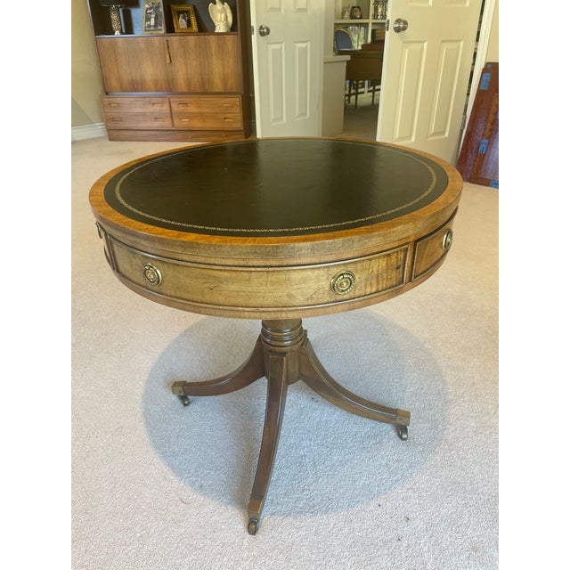 1980s Henredon Leather Top Drum Table Chairish