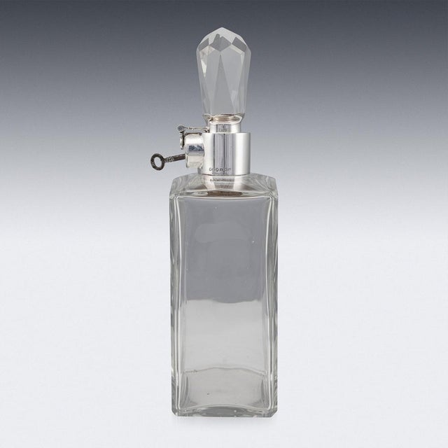 1930s 20th Century English Solid Silver & Glass Spirit Decanter with Lock & Key, 1930s For Sale - Image 5 of 14