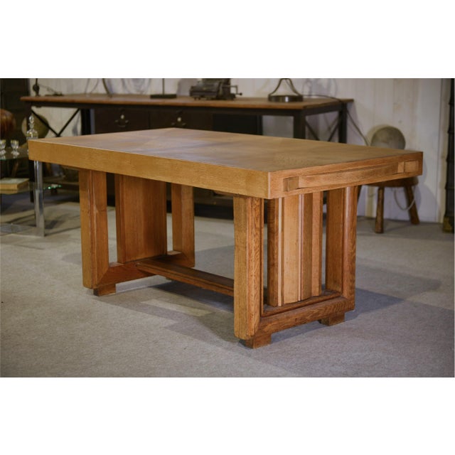 Vintage Art Deco Oak Table by Léon and Maurice Jallot, 1940s For Sale - Image 4 of 15